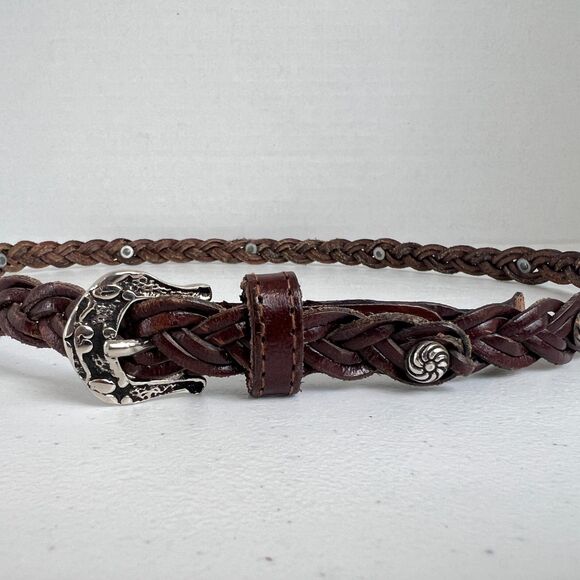 Donna Katz Women's Brown Braided Skinny Belt Genuine Leather Size M - Picture 4 of 8